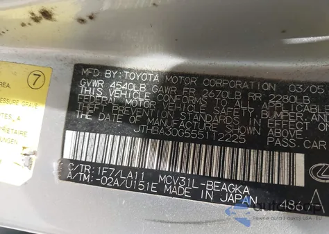 2005 Lexus Es 330 from USA, damaged, VIN JTHBA30G555112225